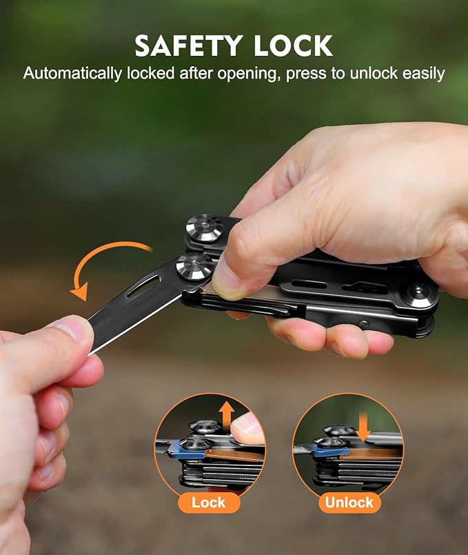 Multitool, 14-in-1 Stainless Steel Foldable Multi Tool with Wire Cutter, Knife, Saw, Screwdrivers, Bottle/Can Opener, Multitools with Pocket Clip for EDC, Camping, Hiking, Repairing, Black