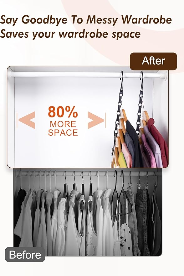 HOUSE DAY Closet Organizers and Storage 12 Pack, College Dorm Essentials | Multifunctional Organizer Magic Space Saving Hangers with 5 Holes, Back to School Storage Organization for Closet -Black