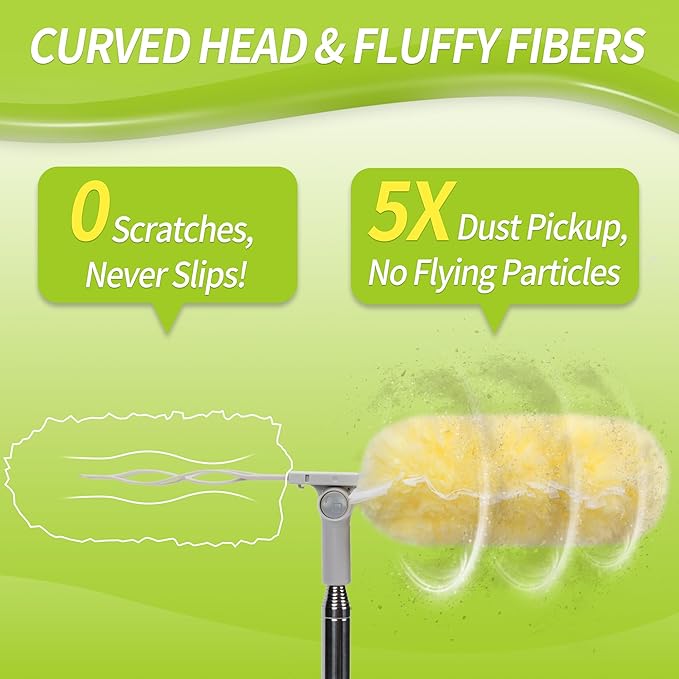 IVYROLL Dual Head Duster with Extended Handle 6 ft | Lockable Extendable Duster Kit with Extension Pole for High Ceiling Fan & Wall, 8 Refills