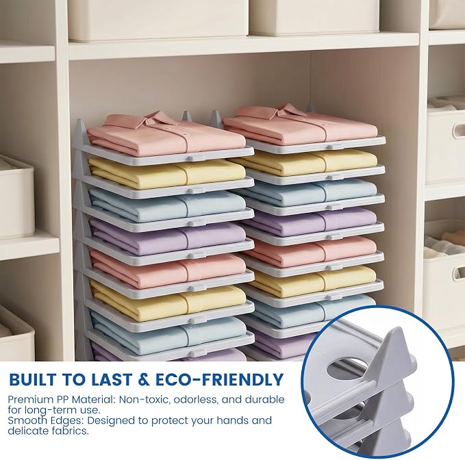 21 Pcs Clothes Organization Set - 1 Large Shirt Folding Board 27" X 23" & 20 Pack Stackable T-Shirt Organizer Trays, Durable Plastic Laundry Folder and Closet Storage System for Shirts, Pants, Towels