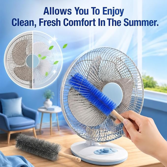2Pcs Fan Cleaning Brush,Bendable Microfiber Head,2026 New Upgrade Bendable Dusting Brush Microfiber Duster for Electric Fan and Blind,Washable Fan Cleaner Brush for Air Vents,Curtains(Blue + Gray)