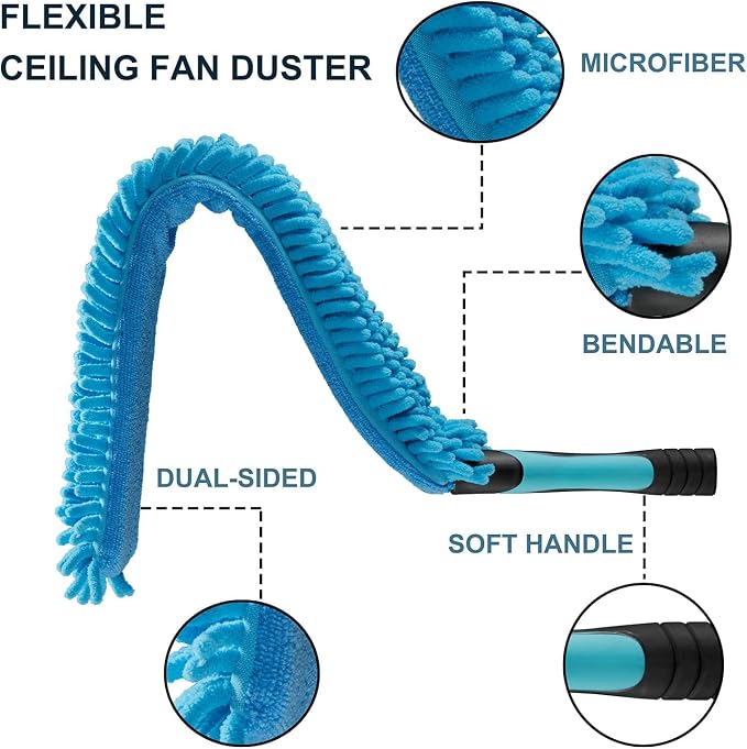 15 Foot High Ceiling Fan, Cobweb Duster with 5-8ft Extension Pole | Extendable, Reusable Feather, Window Cleaning Squeegee Kit