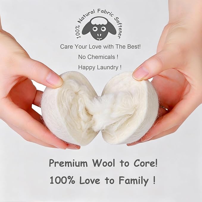 Budieggs Wool Dryer Balls XL 6-Pack, 100% New Zealand Wool Handmade | Chemical-Free Natural Fabric Softener Reusable, Reduces Wrinkles, Tangling, Drying time & Static Cling, Lasts 1000+ Loads