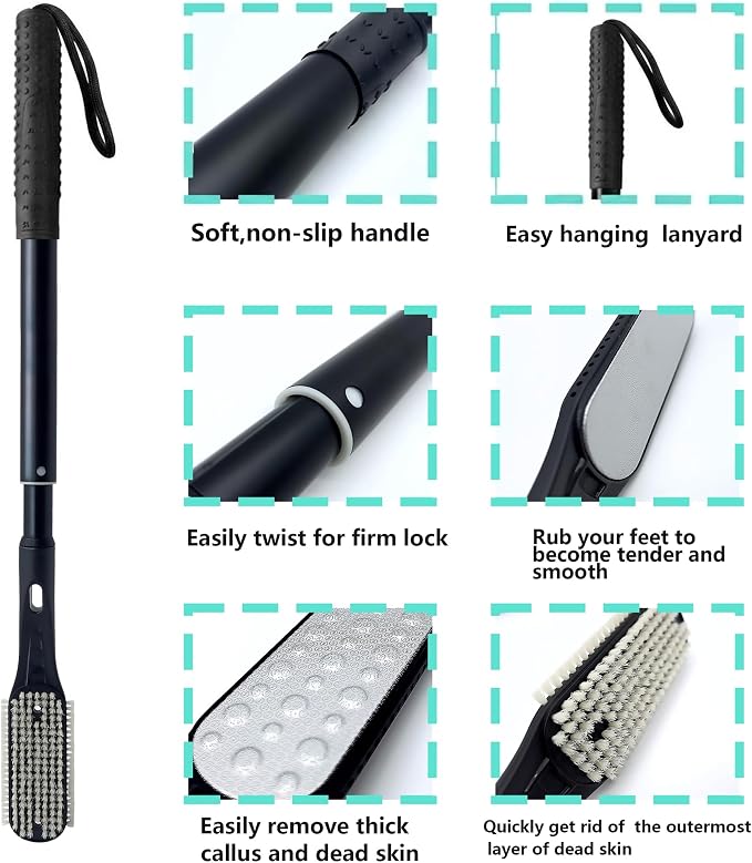 Toe Cleaning Brush, Foot Brush Long Handle 18.8"-25.9" Telescopic, Foot Scrubber Callus Remover for Feet Use in Shower for Men and Women
