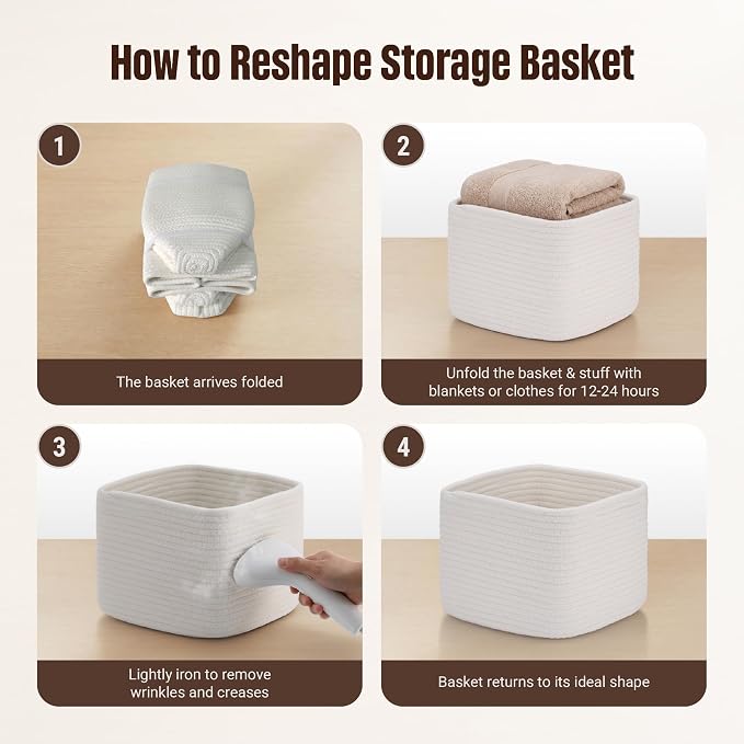 5-Pack Storage Cubes Woven Rope Baskets - 2 Sizes Organizer Bins for Closet, Shelf, Bookshelf, Nursery, Changing Table, Cube Storage Bins, Storage Baskets for Bathroom Toy & Home