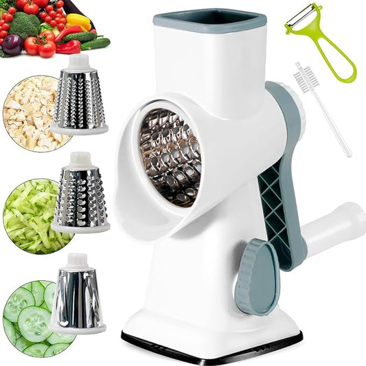 YOUCZON Rotary Cheese Grater Multi-Purpose Stainless Steel Cheese Shredder | rotary grater with strong suction, ergonomic handle and food pusher for fast, safe slicing and shredding.