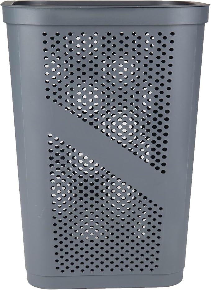 Mind Reader 60L Slim Laundry Hamper, Clothes Basket, Lid, Ventilated, Plastic, Set of 2, Gray