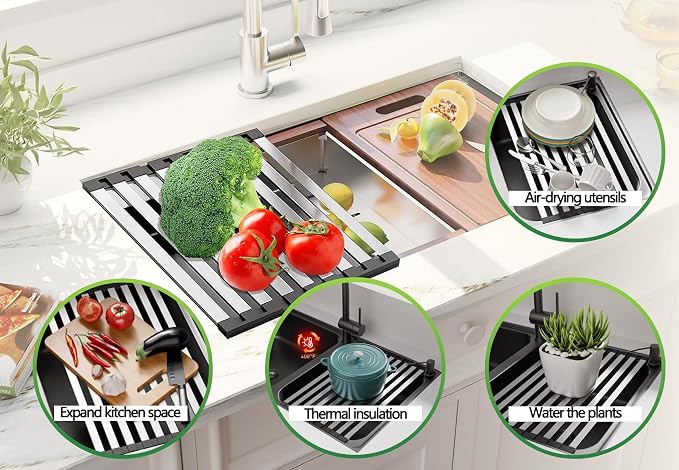Over the Sink Kitchen Dish Drying Rack Organizer - Stainless Steel Collapsible Non-Slip Space-Saving [19.69 * 12.8IN] - Rust-Resistant Heat-Resistant Sturdy - Easy to Clean