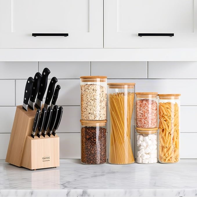 ComSaf Glass Storage Jars 6 Pack, Pasta Containers, Pantry Organization | Tall Glass Jar, Pasta Containers Storage Set of 6 (2Qt/1.1Qt/1Qt*2/0.5Qt*2), Glass Pantry Storage, Spaghetti Jar, BPA Free