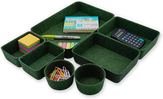 Welaxy Felt Desk Drawer Organizer Trays, 7-Piece Storage Bins for Office, Entryway Catchall & Minimalist Decor (Forest Green)