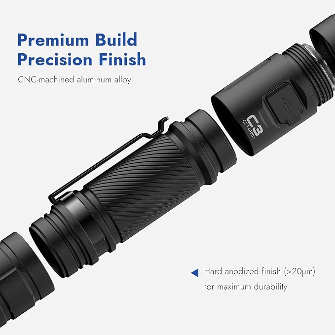 WUBEN C3 Flashlight 1200 High Lumens 6 Modes Rechargeable Flashlights | Super Bright IP68 Tactical Flashlight for Camping, Home, Emergency, Rescue, Hunting, Inspection, Repair, Tool Gifts for Men