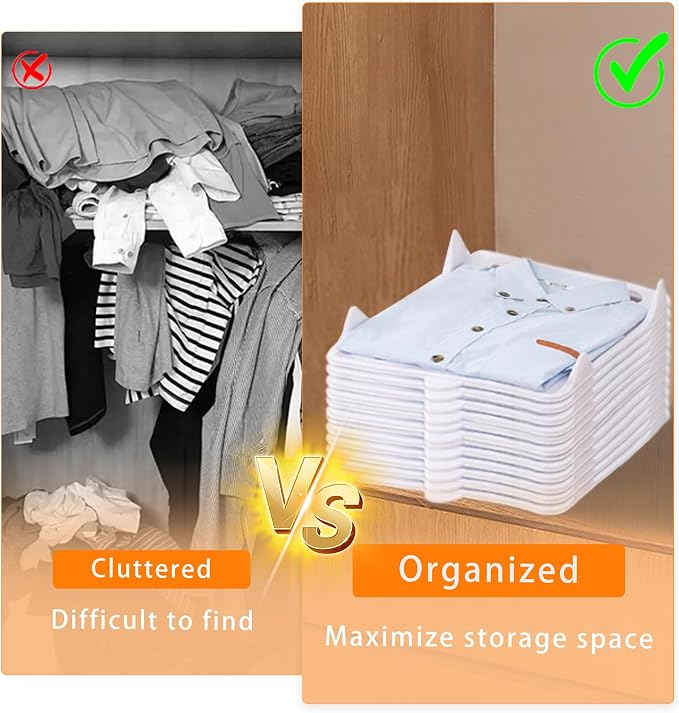 10 Pack Shirt Folding Boards for Clothes Storage | Extra Large Stackable Closet Organizer, Plastic Clothing Folder Shelf Dividers for Adult Tshirt, Sweatshirt