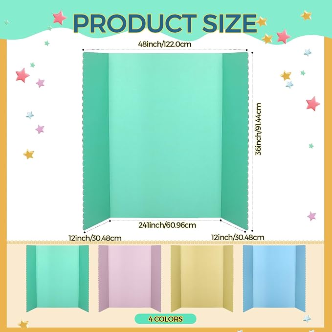 Mooliwe 4 Pack 48" X 36" Trifold Poster Board, Large Colored Foldable Corrugated Projects Display Board with Scalloped Borders for Science Fair Events, School Projects, Back to School Supplies