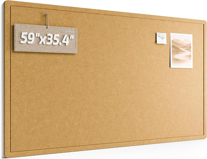 Fluxynara 59" x 35.4" Large Bulletin Board, Mustard Yellow | Cork Board Alternative with 24 Removable Adhesive Tabs, Foldable Felt Pin Board for Home, Office, Classroom & Dorm