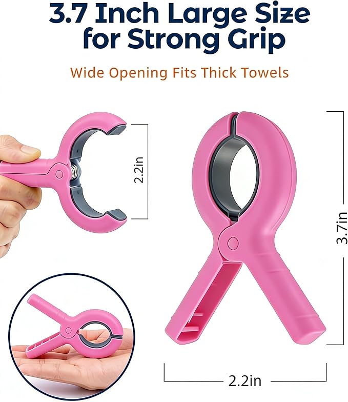 20 Pack Beach Towel Clips Heavy Duty Large Beach Essentials Chair Pool Clip | Pink Clips with Strong Grip, Silicone Protection, Rust Resistant Spring, Multi-Use for Beach, Boat, Cruise & Outdoors