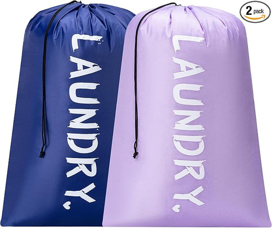 2 Pack Travel Laundry Bag,28" x 40", Extra Large Dirty Clothes Organizer | Machine Washable with Drawstring, Holds 3-4 Loads of Laundry,Fit a Laundry Hamper or Basket Travel Essentials