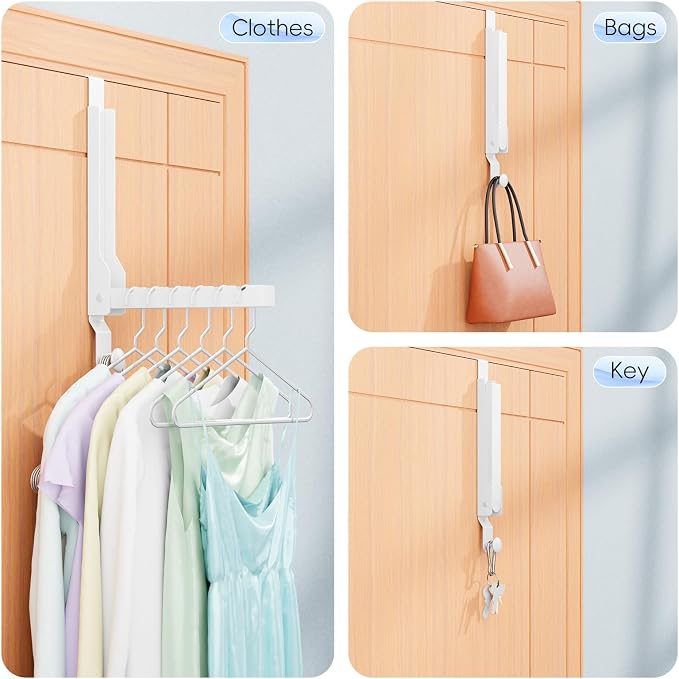 4 Pack Over The Door Hanger Folding Clothes Drying Rack, Folding Hanging Coat Rack for Indoor Laundry Room Compact Small Space Foldable Portable Clothing Hanger Hook Collapsible (Wihte-4(Upgraded))