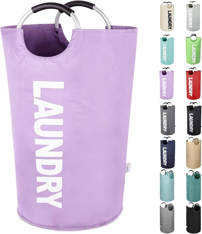 Extra Large Laundry Basket, Big Laundry Hamper Bag Handles, 130L Purple | Freestanding Tall Dirty Clothes Hamper, Collapsible and Portable Laundry Bin for Dorms and Bedrooms, Thick, Sturdy Fabric