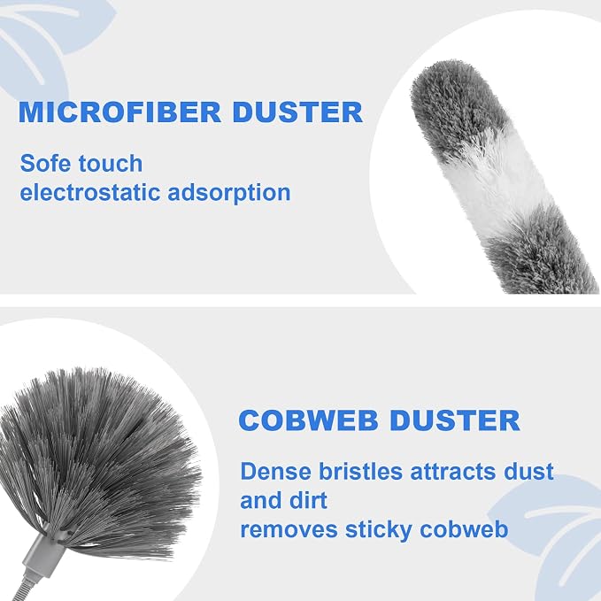 Dusters for Cleaning,Cobweb Duster Feather Duster with Extension Pole | Bendable Head Dusters for Cleaning Ceiling Fan, High Ceiling, Blinds, Furniture