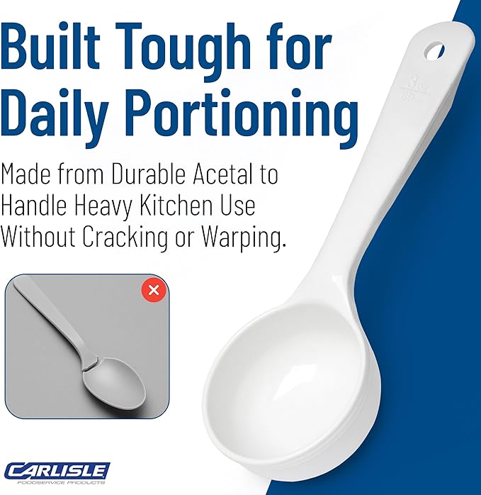 Carlisle FoodService Products Measure Miser Solid Measuring Spoon with Short Handle, 3 Ounces, White (Pack Of 12)