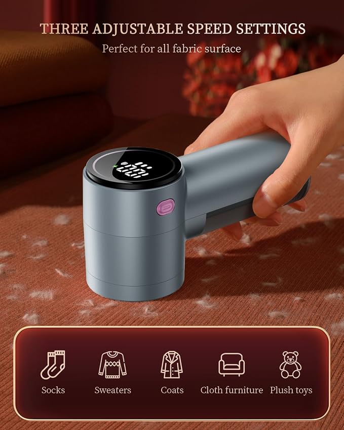 Fabric Shaver, Rechargeable Lint Shaver with Digital Display, 3-Speeds Sweater Shaver with 6-Leaf Blades, Electric Portable Lint Remover to Remove Pilling for Clothes, Furniture, Couch, Blanket