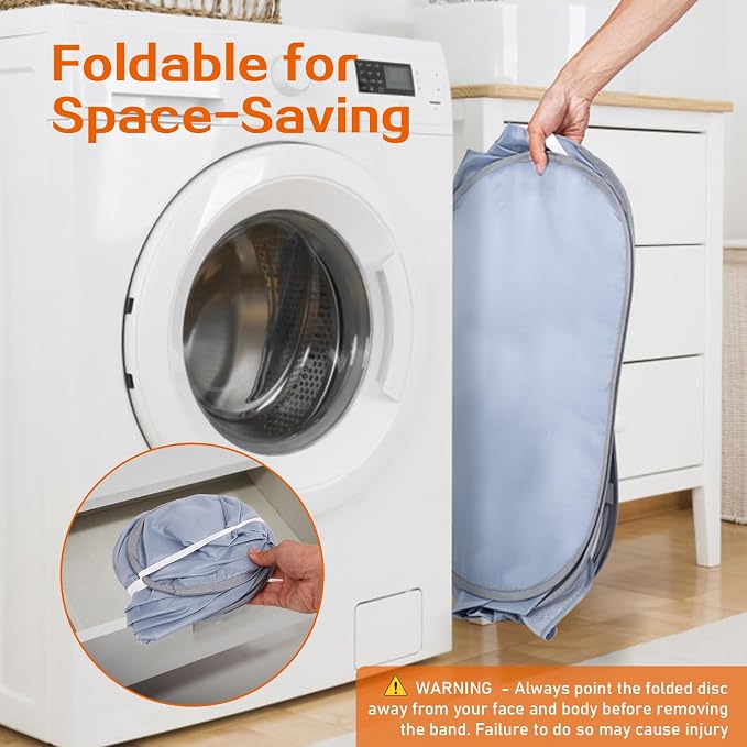 Sturdy Collapsible Laundry Baskets, Foldable Pop Up Laundry Hamper, Durable 2 Compartments Laundry Basket, Handy Pocket & Easy to Sort Clothes Hampers for Laundry, Dorm, Kids Room, Travel Grey
