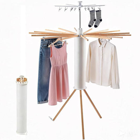 Tripod Clothes Drying Rack Foldable Laundry Drying Rack | Holds 45 lbs, solid wood build, swiveling arms, ready to use, for balcony, bedroom, laundry, garden & indoor/outdoor