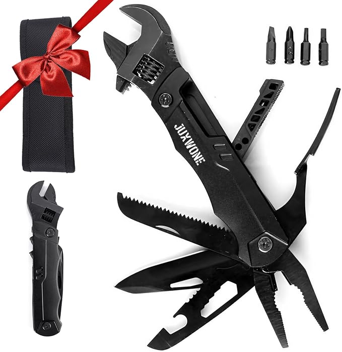19-in-1 Adjustable Wrench Multitool with Pliers, Folding EDC Tool | Stainless Steel Build with Knife, Saw, Wire Cutter & Screwdrivers for DIY, Camping & Outdoor Repairs