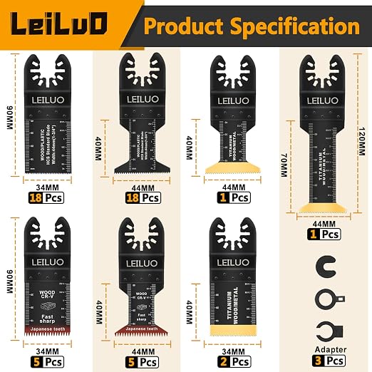50 Pcs Multitool Blade Kits for Wood Nails Drywall Cutting Oscillating Saw Blades Universal Oscillating Tool Accessories with Storage Bag Compatible with DeWalt Makita Dremel and More