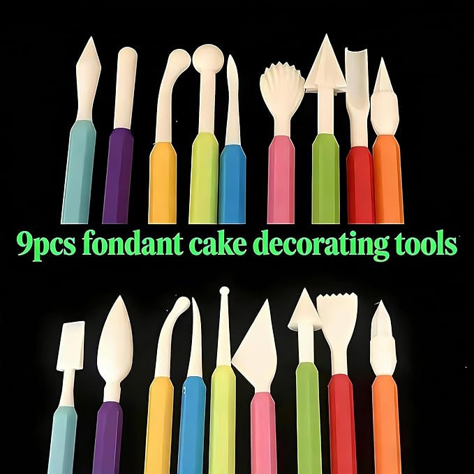 9-Piece Fondant Sculpting Tool Set - Plastic Cake Decorating Pens for Flower Modeling & Baking