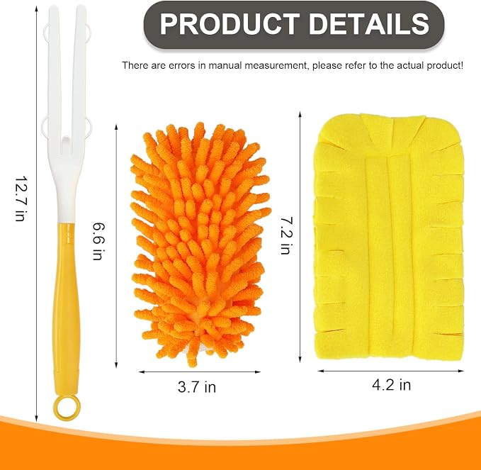 2 Pcs with 1 Handle Reusable Duster Refills, Washable Microfiber Dusters, 360°Cleaning Tools for Home, Office, Blinds, Car, Pet, Furniture, Fan