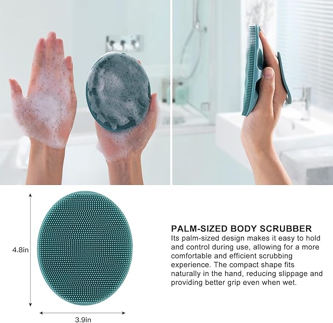 INNERNEED Silicone Body Cleansing Brush Exfoliating Scrubber, Dark Green | Gentle Massage, Deep Clean, Hygienic Shower Scrub Brush Soft Bristles for All Skin Types, Easy to Hold