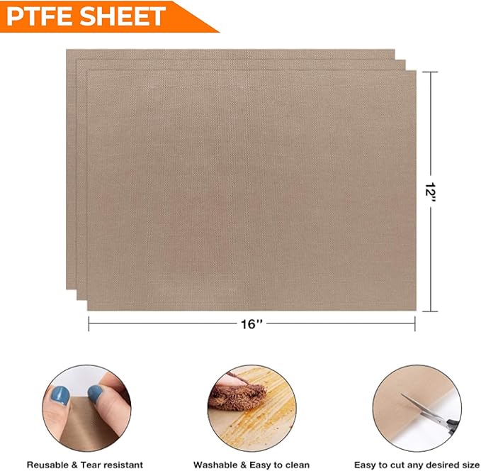 3 Pack PTFE Sheet for Heat Press - 16" x 12" Non Stick PTFE Sheets Heat Transfer Paper Washable Reusable Heat Resistant Baking Sheets Craft Mat