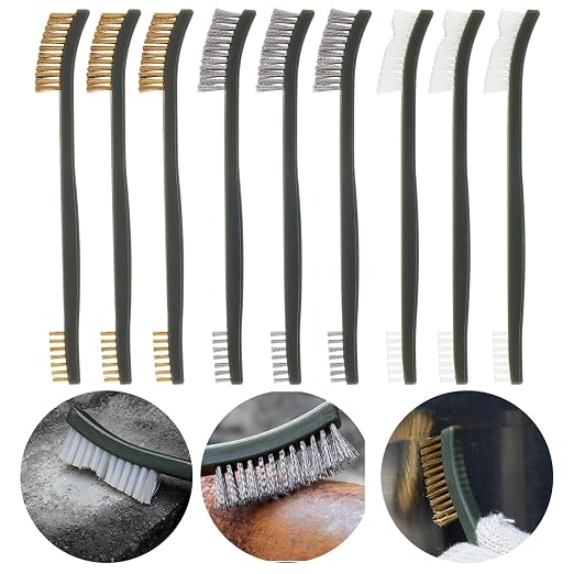 Mini Wire Brush Set, Paint and Dirt Remover, Cleaning Welding Slag and Rust, Handy Steel / Nylon / Brass Brush Suitable for Cleaning Paint / Dirt (9)