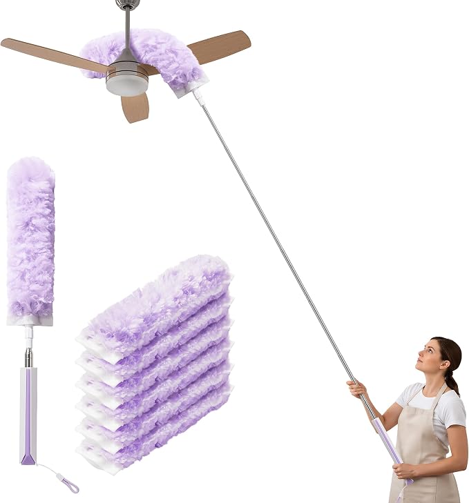 JOYMOOP Ceiling Fan Cleaner Duster and Cobweb Duster with Extension Pole, 28–98 Inch Handle and 6 Refills for High Ceilings and Furniture