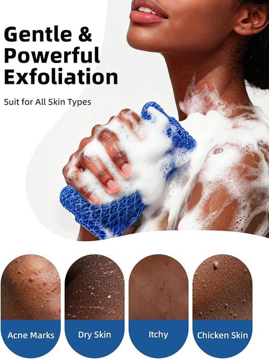 Cleangor 3Pcs African Net Sponge Authentic with Knots - Exfoliating Body | Scrubber for All Skin Types, African Bath Sponge, Wash Cloth, Gentle Exfoliation Shower Rag for Women Daily Use