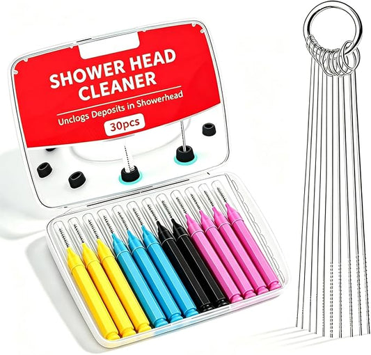 Shower Head Cleaner Tool Set, Multi-Size Shower Head Cleaning Brush for Unclogging Small Nozzles Shower Head Cleaner Picks Crevice Cleaning Tools for All Bathroom/Kitchen Shower Heads (30pcs Set)