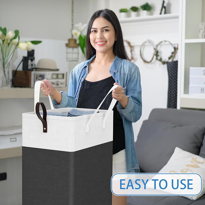 HomeHacks 75L Rolling Laundry Basket with 4 Wheels Collapsible Gray | 4 Wheels, Waterproof PEVA Lining, Cotton Flax Fabric, Metal Frame, Bathroom Laundry Room Dorm Storage, Space-Saving Design