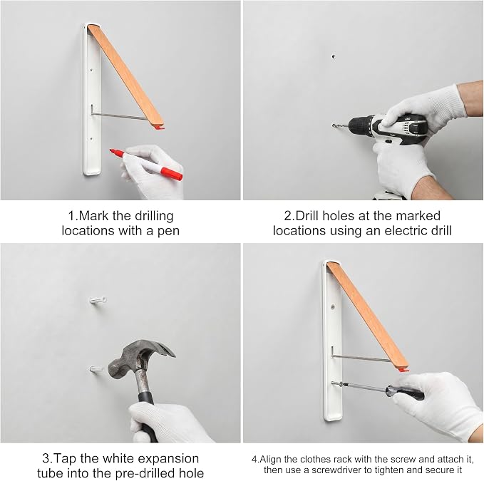 RFOUO White Foldable Wall Mounted Clothes Drying Rack,Laundry Hanger,1 Pack | Space saving Foldable Clothes Hanger for Laundry Organization,coat hanger racks,laundry drying rack,Clothes drying hanger