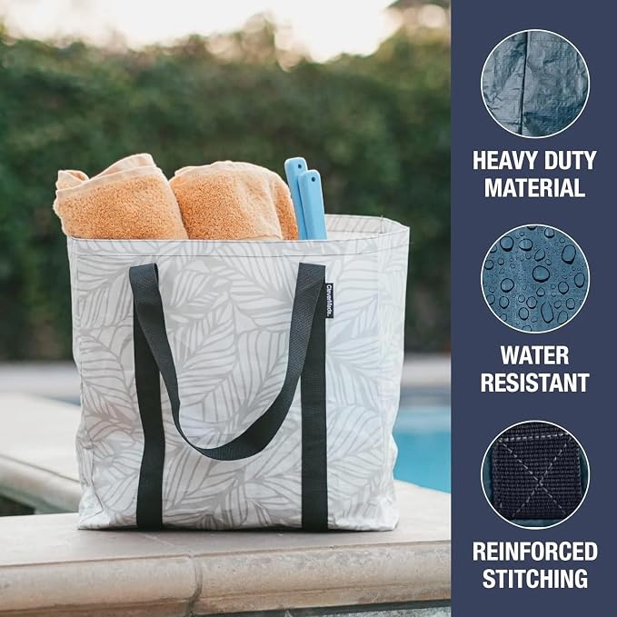 CleverMade Open-Top Storage Tote, 42L, 2 Pack, Transparent | Structured sides stay upright for grocery, laundry, beach, or delivery loading. Reinforced handles carry repeat-use loads.