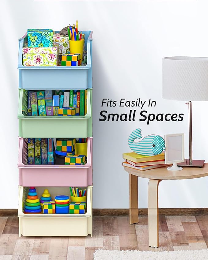 Skywin Stackable Storage Bins Open Front for Pantry Storage, 4 Pack - Multi | Sturdy Plastic, Easy Stacking, Open Front Access, Ventilated Sides, Vertical & Space Saving Pantry Organizers and Storage Bin