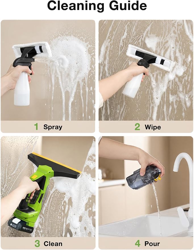TaskStar Window Vacuum Squeegee Cordless: Electric Window Cleaner Tool with 2000Pa Suction, 2000mAh Detachable Battery, 150ml Water Tank, 11in & 6.7in Blades for Glass, Shower Doors, Mirrors, Tiles