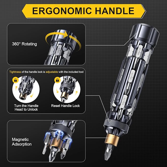 JOREST 19 in 1 Multibit Screwdriver, Portable Screwdriver for Home Repairs | Magnetic Screw Driver with Torx Security Phillips Hex, Unique Gifts for Technicians, Engineers, DIY Electronics Maintenance