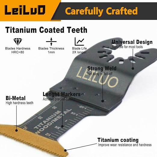 10 Pcs Titanium Multitool Blade Kits for Wood Nails Drywall Cutting Oscillating Saw Blades Universal Oscillating Tool Accessories with Storage Bag Compatible with DeWalt Makita Dremel and More