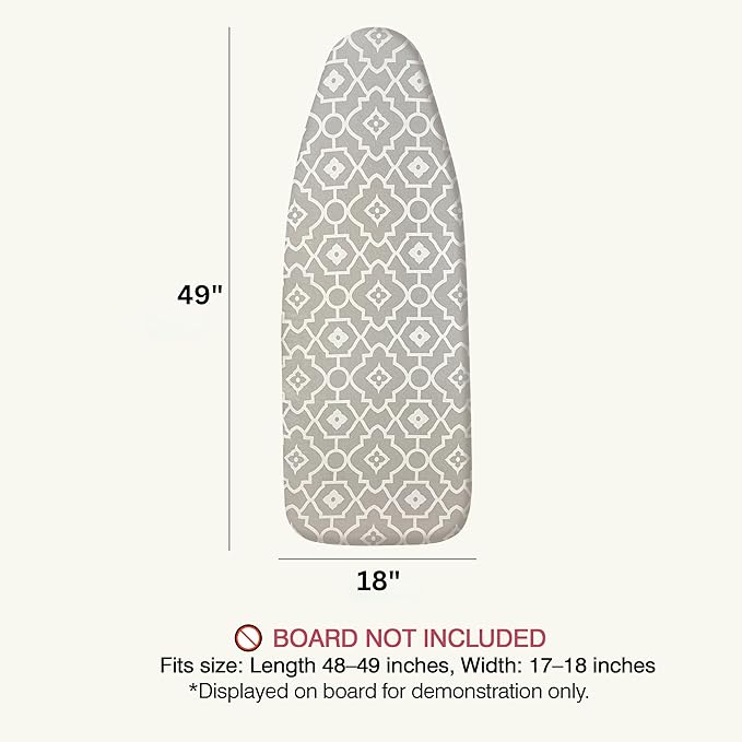 UniSimp Ironing Board Cover and Pad 18"x49" Extra Thick Natural Cotton, Scorch and Stain Resistant Iron Board Cover, Wide Ironing Board Cover with Fasteners Heavy Duty Heatproof Elastic Edge Geometric
