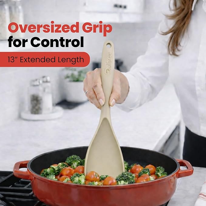Silicone Spoon Spatula for Cooking - Multifunction Scoop Spatula Spoonula - Heat Resistant Cooking Spoon for Nonstick Cookware - Large Silicone Kitchen Spoon - Seamless Design (Khaki,2pcs)