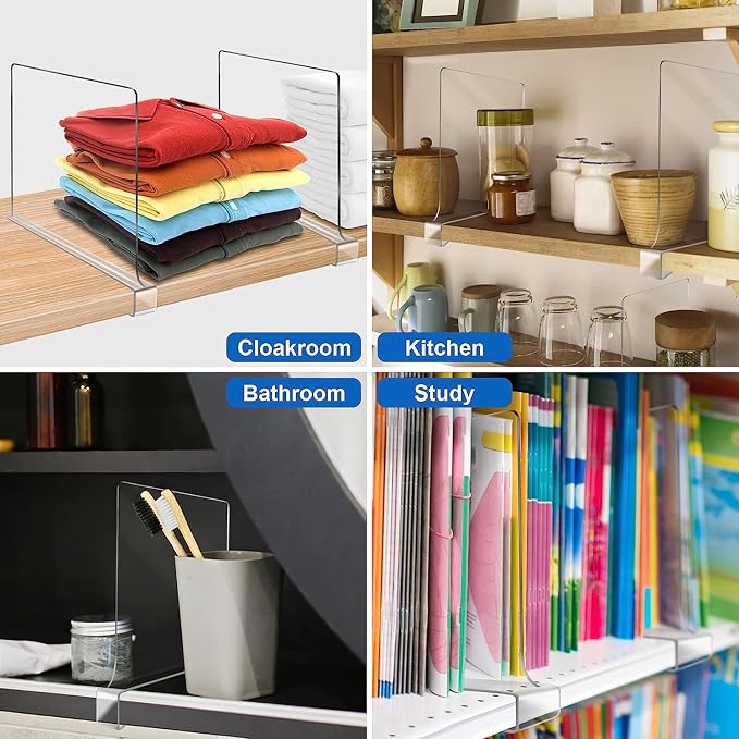 Acrylic Shelf Dividers for Closet Organization 16Pack Closet Shelf Divider Closet Dividers for Shelves Shelf Organizer for Closet Shelf Organizer for Wood Closet Separator Clear