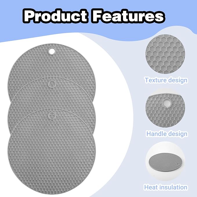 3Pcs Rubber Jar Opener,Round Jar Opener Gripper Pad,Multipurpose Silicone Jars Openers,Non-Slip Coasters for Weak Hands (6.7x6.7inch,Grey)