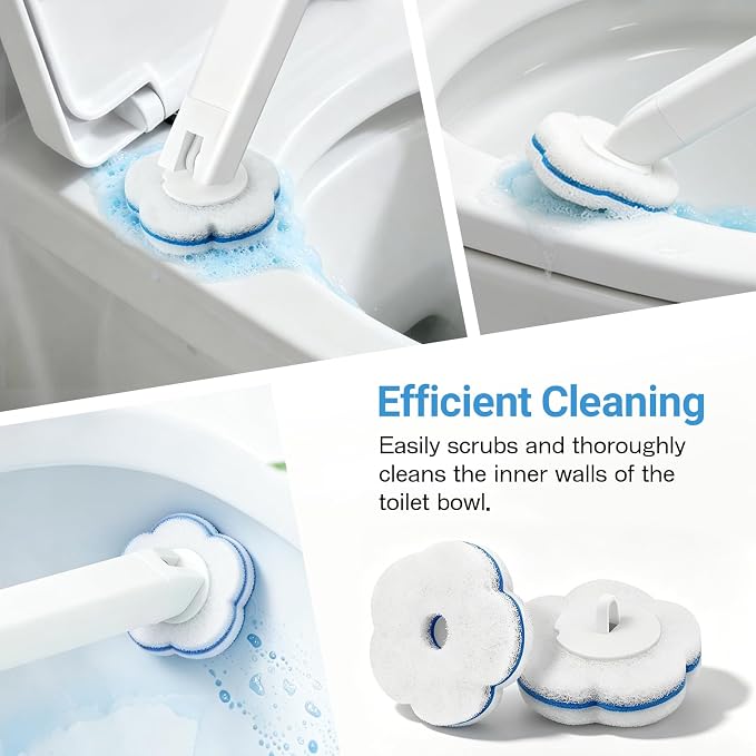 SetSail Disposable Toilet Brush, Wall Mount Toilet Brush with Holder Set Contains 16 Replacement Toilet Bowl Cleaner Wand Long Handled Toilet Kit Flip Top Toilet Brush for Bathroom Cleaning, White