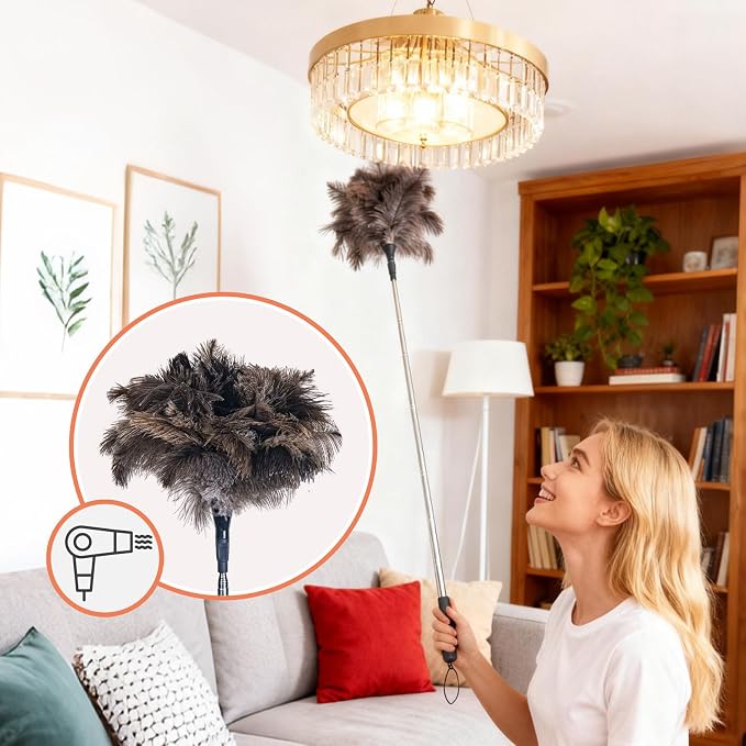 Ostrich Feather Duster for Electronics, Keyboard – Soft Dusting Tool for Screen, Fragile Items, Office, Home Cleaning (A12- Black Handle)